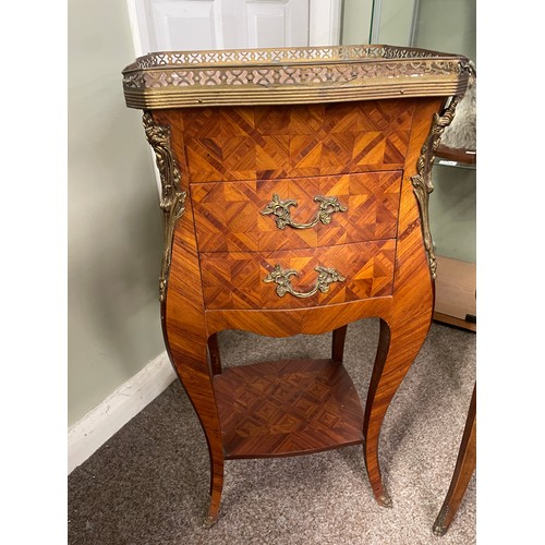 578 - A satinwood inlaid gilt mounted bedside cabinet, having two drawers, on cabriole legs, together with... 