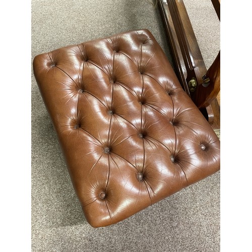 642 - A leather effect upholstered foot stool on cabriole legs, 58.6cm wide, 41cm deep 34cm high