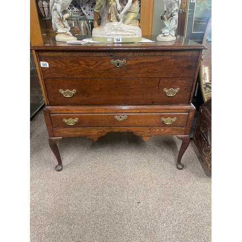 585 - An 18th century oak silver chest on stand with cabriole legs, 81cm high, 85cm wide, 46cm deep