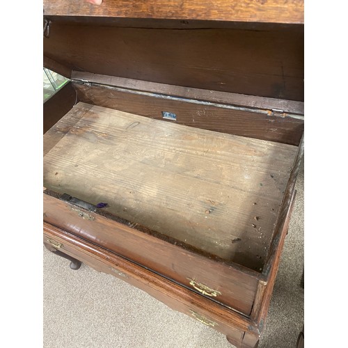 585 - An 18th century oak silver chest on stand with cabriole legs, 81cm high, 85cm wide, 46cm deep