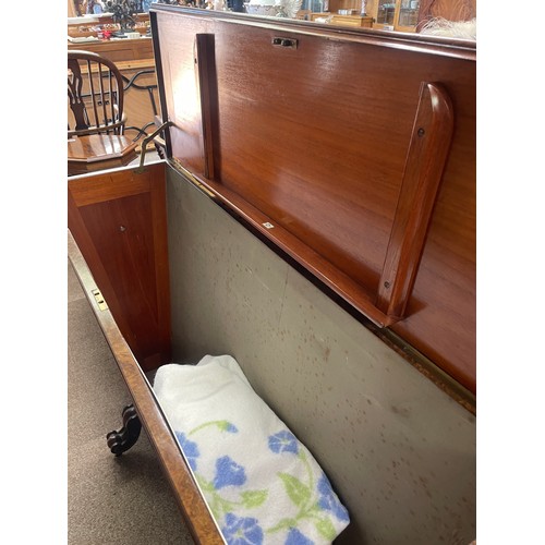 677 - An antique burr walnut display cabinet of unusual form, probably a map chest, with later glass panel... 