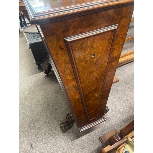 677 - An antique burr walnut display cabinet of unusual form, probably a map chest, with later glass panel... 