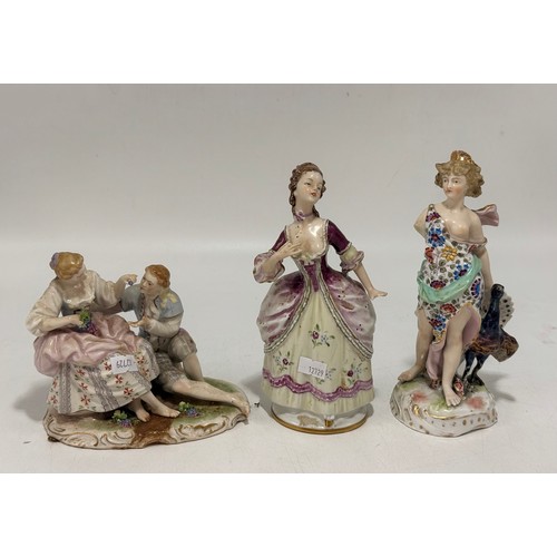 319 - A collection of nine porcelain figurines, assorted makers incl Dresden, Wallendorf Porcelain, Meisse... 