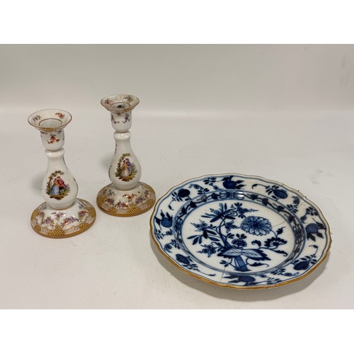 324 - A selection of porcelain items including urns, candlesticks, trinket boxes, plates and bowls.  By ma... 