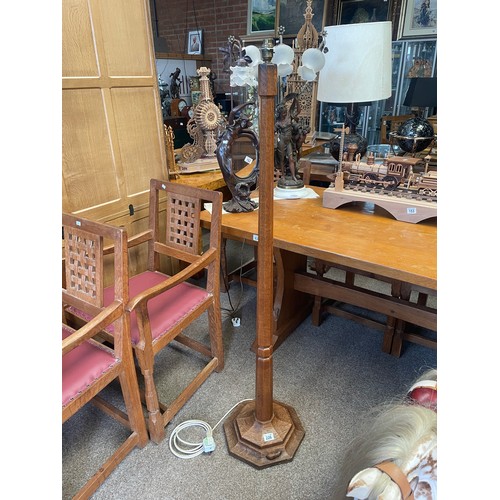 226 - A Robert (Mouseman) Thompson adzed oak standard lamp, with carved mouse, 144cm high
