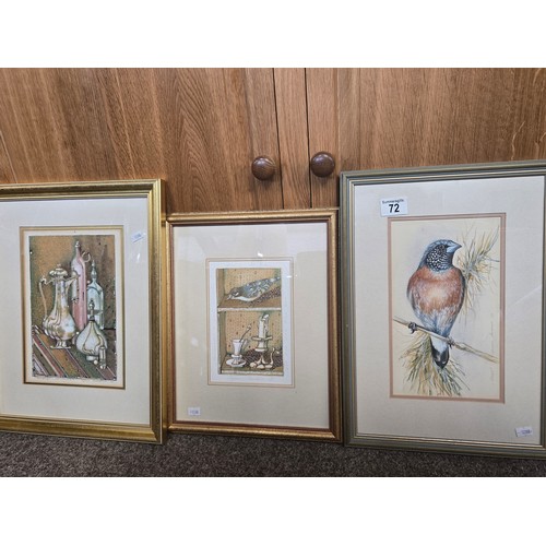 72 - Three Framed watercolours by Russian illustrator Anikin - Still life with coffee pot (original) by B... 
