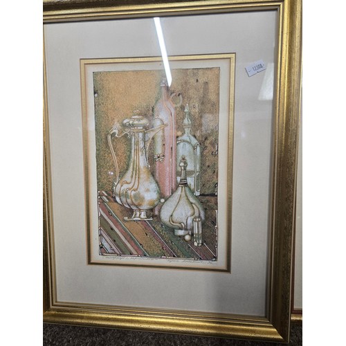 72 - Three Framed watercolours by Russian illustrator Anikin - Still life with coffee pot (original) by B... 