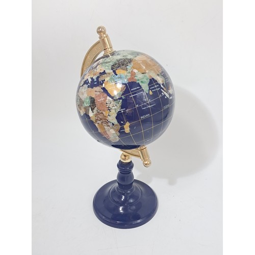 786 - Semi precious gemstone inlaid globe 15cm diameter plus vintage 15 pce child's tea set featuring nurs... 