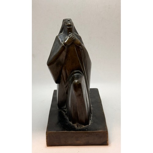 68 - Jocelyn Horner (1902-1973), Kneeling nun with hands clasped to breast, bronze, Art Deco angular styl... 