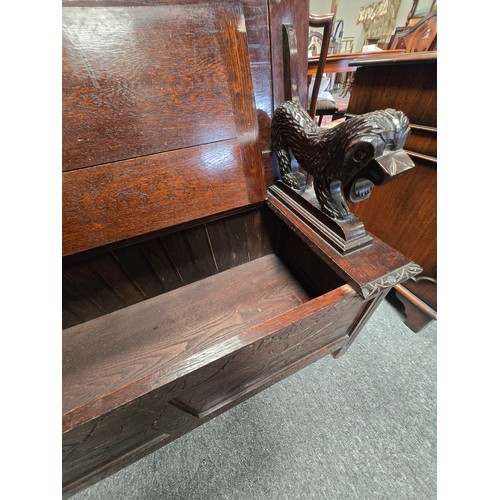807 - A Carved Oak Monks Bench