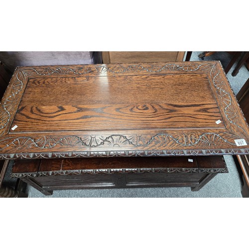 807 - A Carved Oak Monks Bench