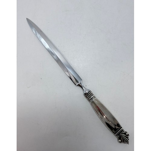 348 - A mid-century Danish silver-handled letter opener by Georg Jensen & Wendel, Acanthus (Dronning) patt... 