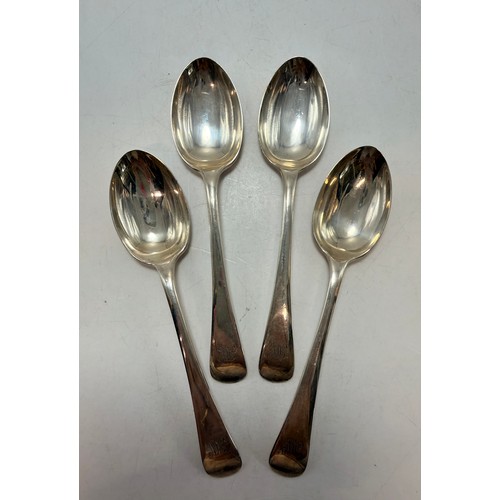 357 - A set of four George V silver teaspoons by Mappin & Webb Ltd, Sheffield 1911 and 1912, Old English p... 