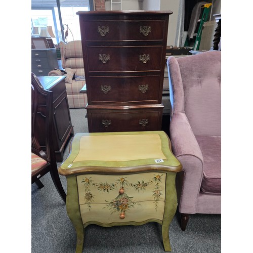 811 - A mahogany serpentine tallboy chest on chest with brass swan neck handles H125cm x W49cm plus a mode... 