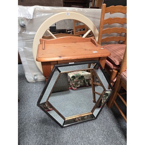 830 - A Pine bedside cabinet, and two mirrors