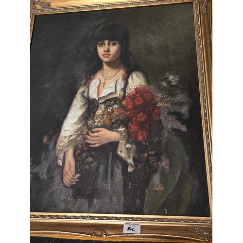 842 - A collection of 5 prints/paintings etc including embroidered framed picture and double sided oil on ... 