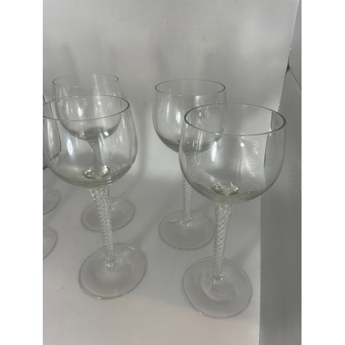 495 - Six hock glasses with air twist stems, 19.5cm high