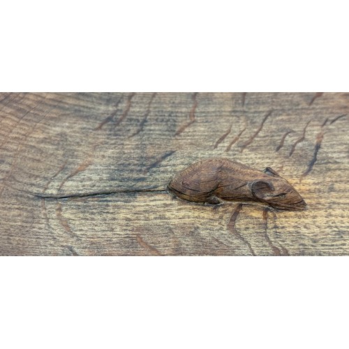 224 - A Robert Mouseman Thompson adzed oak fruit bowl, with carved mouse to centre, 29cm diameter