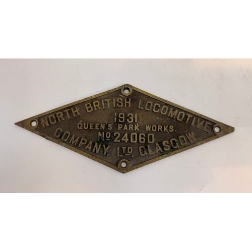 270 - Vintage cast brass Railwayana worksplates - by North British Locomotive Company Queen's park works 1... 