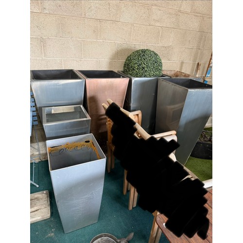 953 - Five large tapering oblong metal planters, and two similar smaller examples. (7) 115cm high and smal... 
