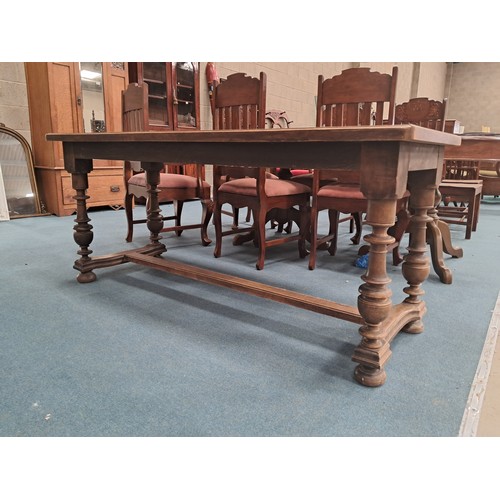 1012 - 1820's French Oak Refectory dining table with turned legs joined by sturdy stretcher 170cm x 70cm.