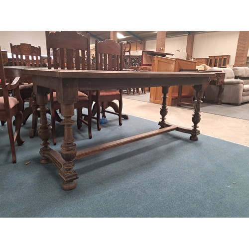 1012 - 1820's French Oak Refectory dining table with turned legs joined by sturdy stretcher 170cm x 70cm.