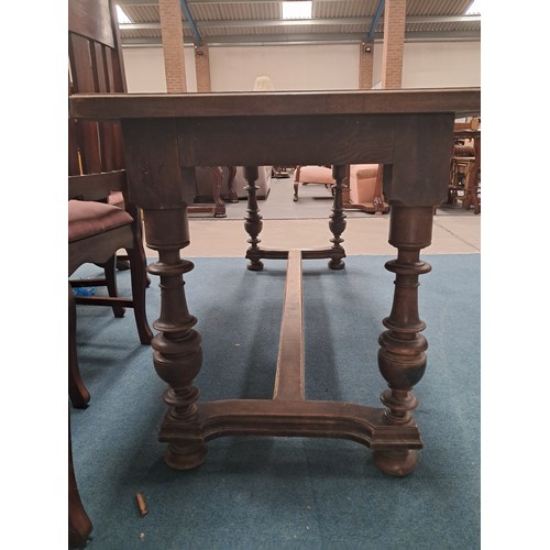 1012 - 1820's French Oak Refectory dining table with turned legs joined by sturdy stretcher 170cm x 70cm.