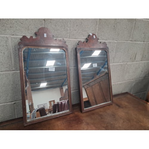 1027 - Pair of vintage Georgian style carved Mahogany wall mirrors with carved wooden frame and decorative ... 