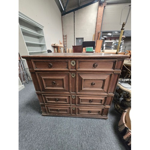 898 - Antique Oak Chest of drawers four long drawers with mouldings and brass drop handles with stud decor... 