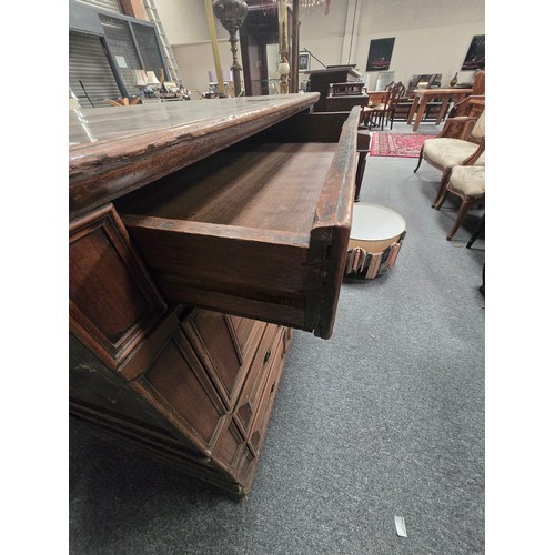 898 - Antique Oak Chest of drawers four long drawers with mouldings and brass drop handles with stud decor... 