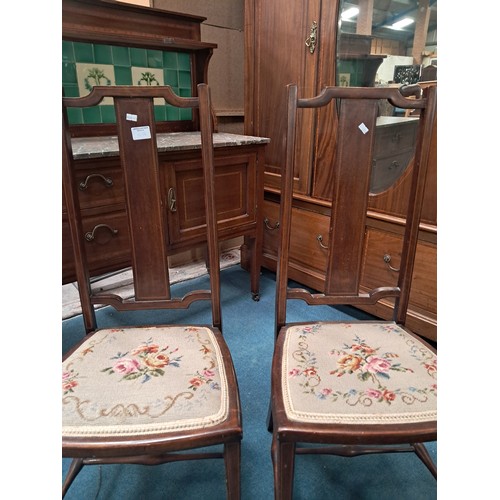 1033 - Eight piece Antique Edwardian inlaid Bedroom suite comprising Double bed, Dressing table with oval t... 