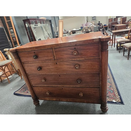 905 - A Victorian Mahogany chest of drawers, two short over three long, with turned column uprights and tr... 
