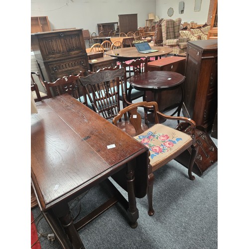 918 - A collection of furniture including chairs, side table, drop leaf table, coal scuttle etc