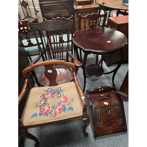 918 - A collection of furniture including chairs, side table, drop leaf table, coal scuttle etc