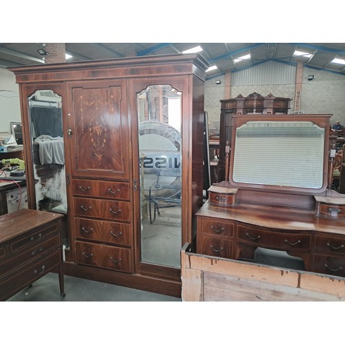 1042 - Four piece Edwardian Inlaid bedroom suite comprising of marble topped washstand, dressing table with... 