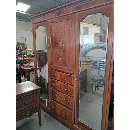 1042 - Four piece Edwardian Inlaid bedroom suite comprising of marble topped washstand, dressing table with... 