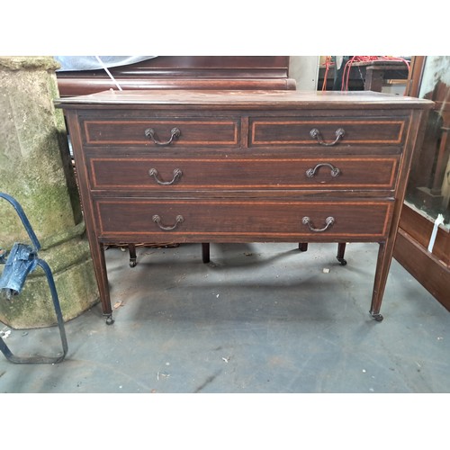 1042 - Four piece Edwardian Inlaid bedroom suite comprising of marble topped washstand, dressing table with... 