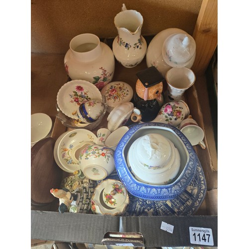 1147 - Three boxes of ceramic collectables including Coalport, commemorative mugs, Aynsley etc etc