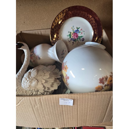 1147 - Three boxes of ceramic collectables including Coalport, commemorative mugs, Aynsley etc etc