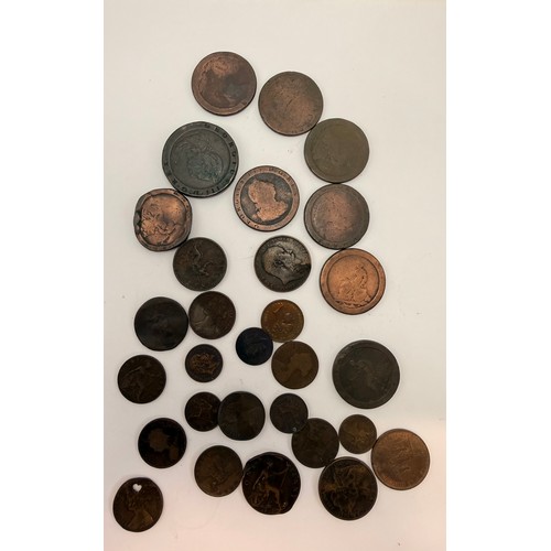 463 - A collection of British copper coins, George III and later, including cartwheel 2 Pence and 1 Penny,... 