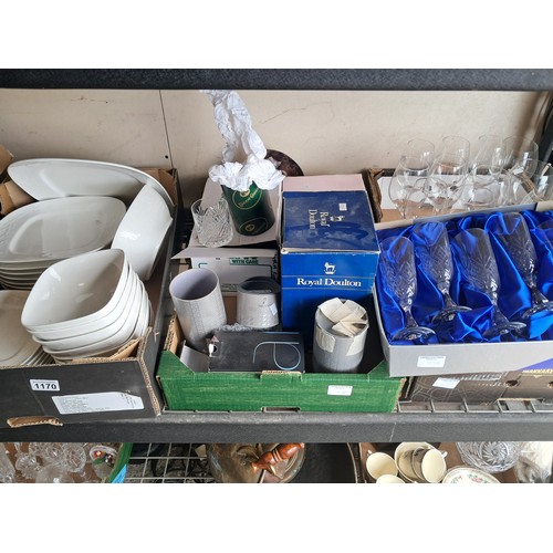 1170 - x4 boxes of misc. incl glassware and crockery, Royal Doulton Lady HN2339 