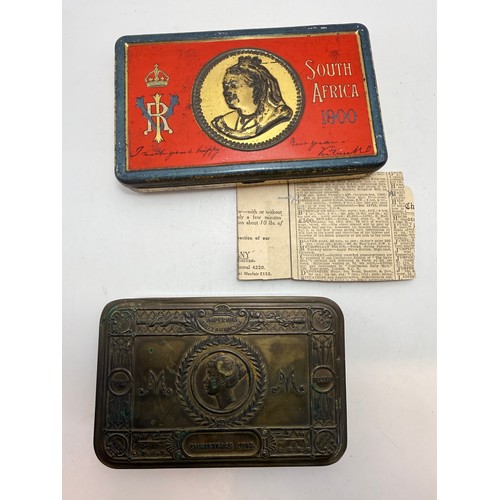 479 - A Queen Victoria Boer War chocolate tin, the cover with crowned VR cypher, relief bust portrait, SOU... 