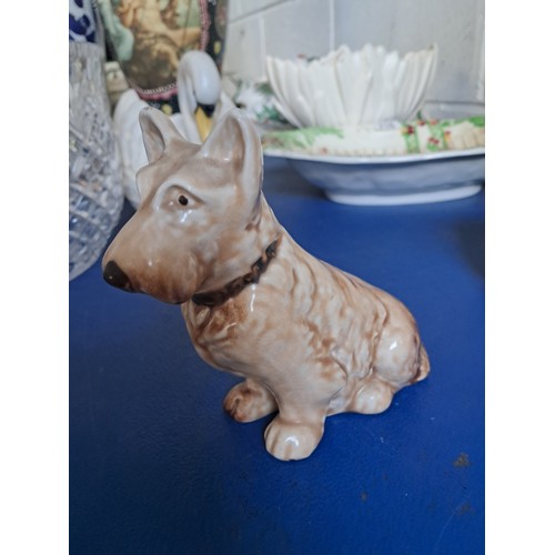 710 - x6 pieces of Sylvac pottery incl 2 handled dish, 1205 Terrier dog figure and 1510 lop-eared seated r... 