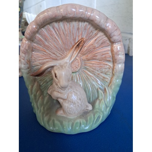 710 - x6 pieces of Sylvac pottery incl 2 handled dish, 1205 Terrier dog figure and 1510 lop-eared seated r... 