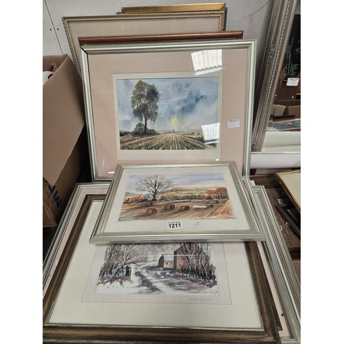 1211 - A collection of 14 paintings mainly water colours by Liz Wright