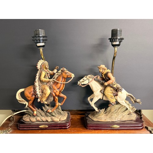 540 - A pair of figural table lamps, Native American chief and Cowboy, 'The Academy Collection', both on h... 