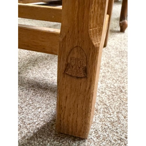 662 - 'Knightman' Family, Old Mill Furniture, an oak dining chair with panel back and drop-in upholstered ... 