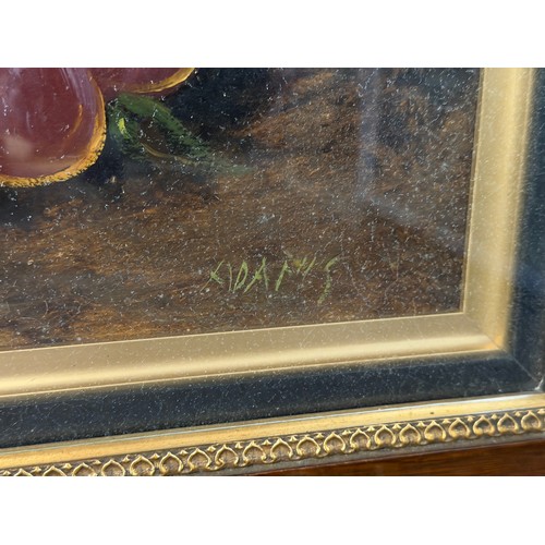 550 - 20th Century, Still life of fruits and vase, oil on board, indistinctly signed lower right, framed a... 