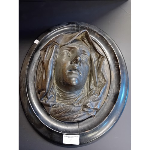 5 - A pair of bronze relief plaques.  One depicting Jesus Christ with a crown of thorns.  The other plaq... 