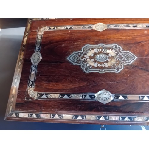 7 - Victorian rosewood with inlaid mother of pearl writing slope.  With key.  Red leather interior with ... 
